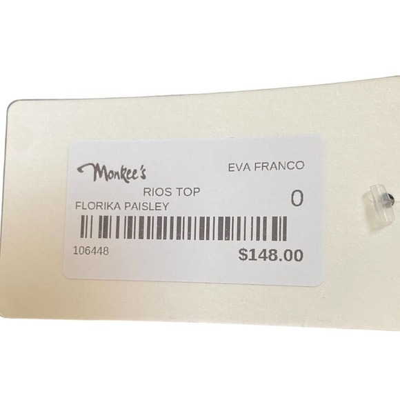 Eva Franco Black Top Blouse Boho Ethnic Sheer Embroidered Sleeves‎ 0 Small New - Picture 3 of 6